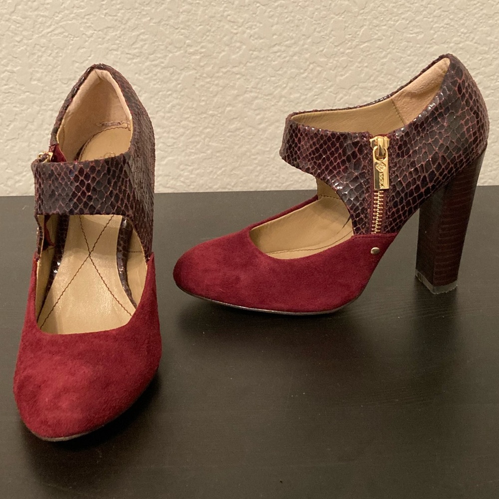 Isola Suede Snake Print Mary Jane Heels